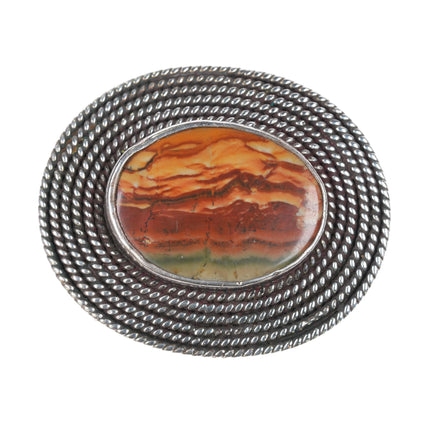 Vintage Maniquis Sterling silver Picture Jasper belt buckle with rope edge - Estate Fresh Austin