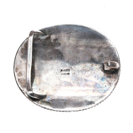 Vintage Maniquis Sterling silver Picture Jasper belt buckle with rope edge - Estate Fresh Austin