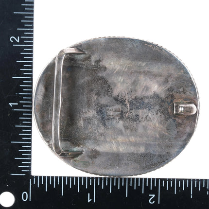Vintage Maniquis Sterling silver Picture Jasper belt buckle with rope edge - Estate Fresh Austin