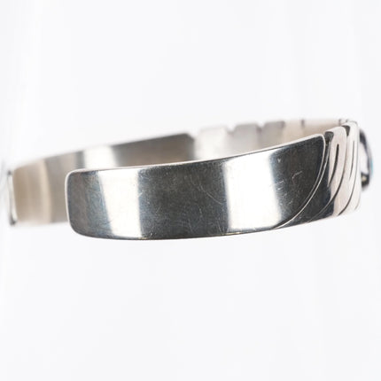 6.6" Steve Yellowhorse Navajo Sterling silver single turquoise cuff bracelet - Estate Fresh Austin