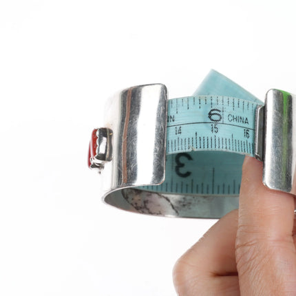 6.3" F Peters Navajo sterling silver Mediterranean coral wide row cuff bracelet - Estate Fresh Austin