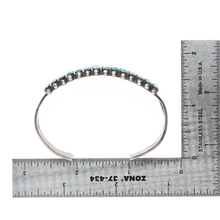 6.3" c1940 Zuni Square cut turquoise double row sterling silver cuff bracelet - Estate Fresh Austin