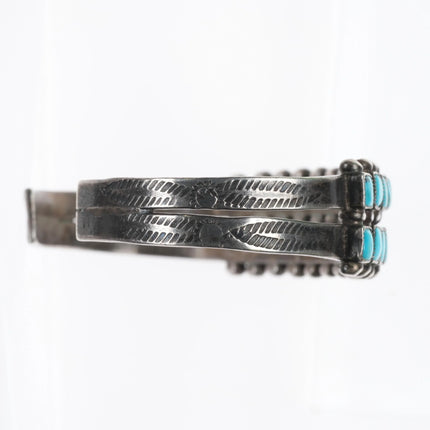 6.3" c1940 Zuni Square cut turquoise double row sterling silver cuff bracelet - Estate Fresh Austin