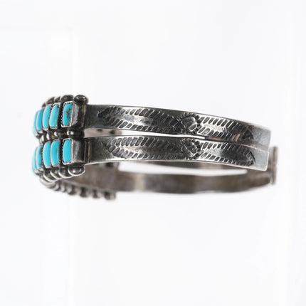 6.3" c1940 Zuni Square cut turquoise double row sterling silver cuff bracelet - Estate Fresh Austin