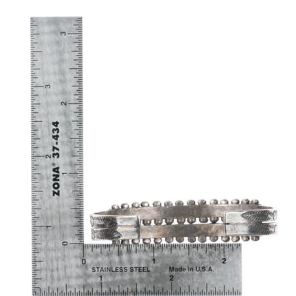 6.3" c1940 Zuni Square cut turquoise double row sterling silver cuff bracelet - Estate Fresh Austin