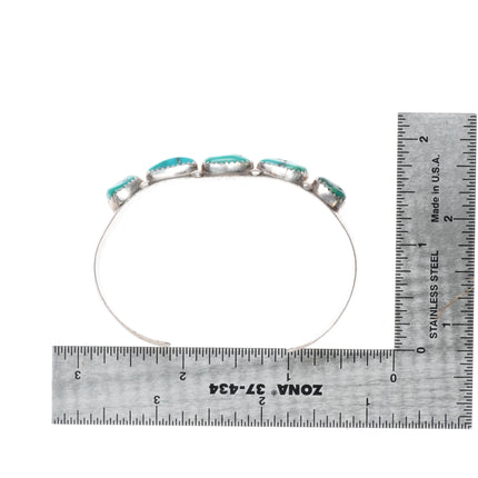 6.3" Don Platero Navajo turquoise row cuff bracelet stamped sterling silver side - Estate Fresh Austin