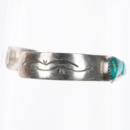 6.3" Don Platero Navajo turquoise row cuff bracelet stamped sterling silver side - Estate Fresh Austin
