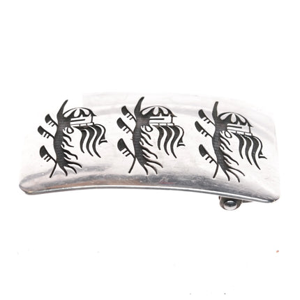 Pat Tewawina Hopi Sterling silver belt buckle Long Haired Kachina overlay - Estate Fresh Austin