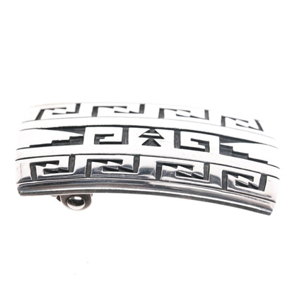 Benjamin Mansfield Hopi Overlay belt buckle geometric rug design sterling silver - Estate Fresh Austin