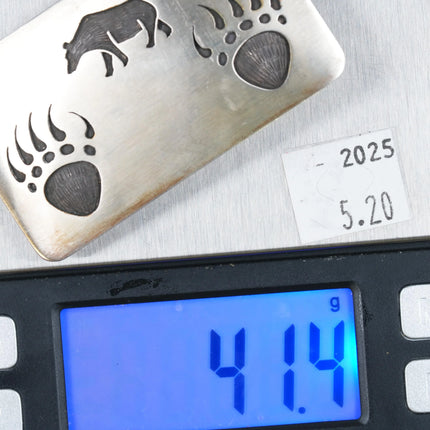 Robert Lomadapki Hopi Overlay belt buckle Bear paw design sterling silver - Estate Fresh Austin