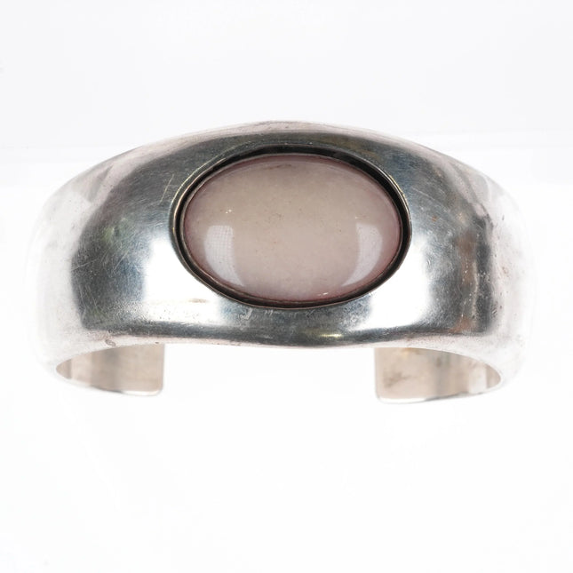 6" HN Navajo sterling silver rose quartz shadowbox cuff bracelet - Estate Fresh Austin