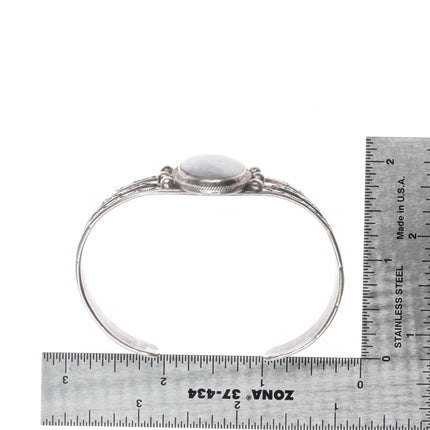 7" 30's-40's Navajo petrified wood stamped sterling silver cuff bracelet - Estate Fresh Austin