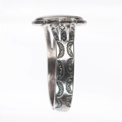 7" 30's-40's Navajo petrified wood stamped sterling silver cuff bracelet - Estate Fresh Austin