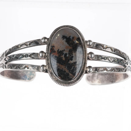 7" 30's-40's Navajo petrified wood stamped sterling silver cuff bracelet - Estate Fresh Austin