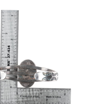 7" 30's-40's Navajo petrified wood stamped sterling silver cuff bracelet - Estate Fresh Austin