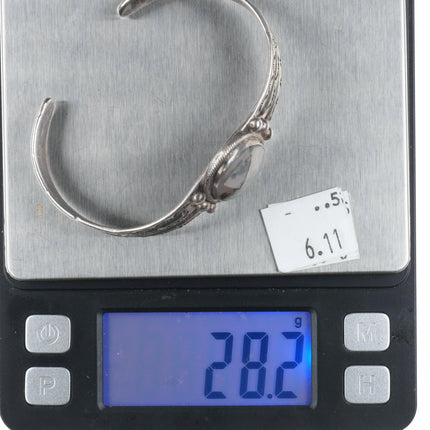 7" 30's-40's Navajo petrified wood stamped sterling silver cuff bracelet - Estate Fresh Austin