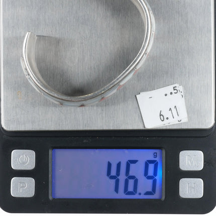 6.25" Orlinda Natewa Zuni Coral/Mother of pearl sterling silver cuff bracelet - Estate Fresh Austin