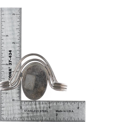 6" Retro triple wire Modernist sterling silver malachite cuff bracelet - Estate Fresh Austin