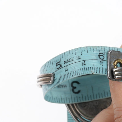 6" Retro triple wire Modernist sterling silver malachite cuff bracelet - Estate Fresh Austin