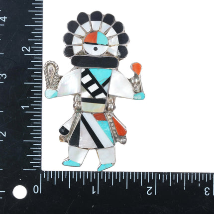 Frank Lahaleon Zuni sterling silver Kachina pendant/pin channel inlay - Estate Fresh Austin