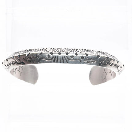 7.35" R.S. Mitchell Navajo Carinated Heavy stamped sterling silver cuff bracelet - Estate Fresh Austin