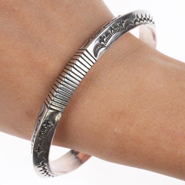 8.25" Harris Joe Navajo nicely stamped carinated sterling silver cuff bracelet - Estate Fresh Austin