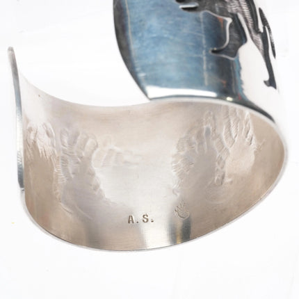 6.25" Andrew Saufkie Hopi Overlay bear pattern cuff bracelet sterling silver - Estate Fresh Austin