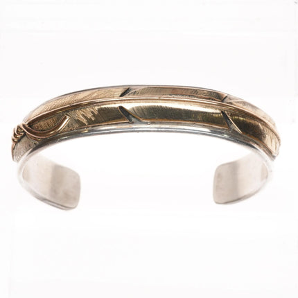 6.75" Lee Bennett Navajo sterling silver gold filled feather cuff bracelet - Estate Fresh Austin