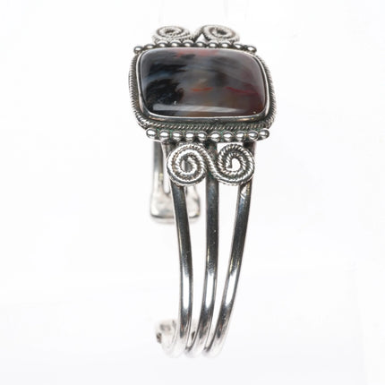 6.5" 1930's Ingot Silver Navajo Petrified Wood cuff bracelet sterling - Estate Fresh Austin