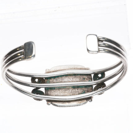6.5" 1930's Ingot Silver Navajo Petrified Wood cuff bracelet sterling - Estate Fresh Austin