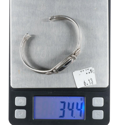 6.5" 1930's Ingot Silver Navajo Petrified Wood cuff bracelet sterling - Estate Fresh Austin