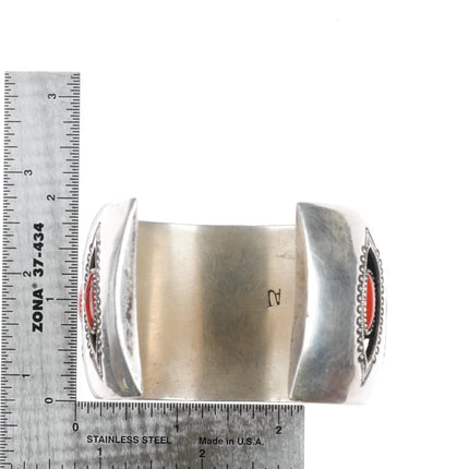 7.1"AJ Singer Navajo sterling silver Mediterranean coral shadowbox cuff bracelet - Estate Fresh Austin