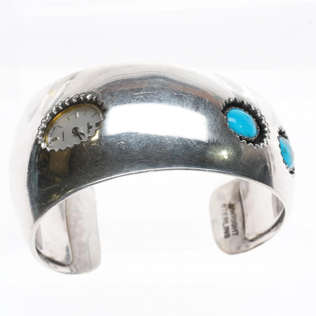 6.1" Wrist Southwestern modernist sterling silver watch cuff bracelet turquoise - Estate Fresh Austin