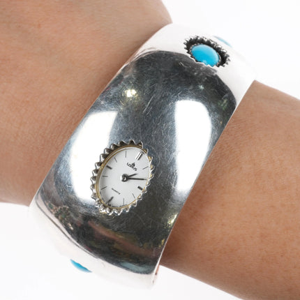 6.1" Wrist Southwestern modernist sterling silver watch cuff bracelet turquoise - Estate Fresh Austin