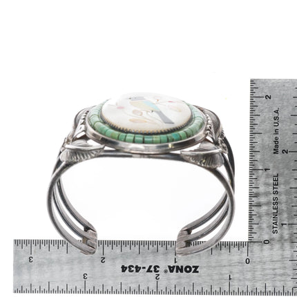 6.25" 60's-70's Zuni sterling silver Bird inlay Turquoise Heishi cuff bracelet - Estate Fresh Austin