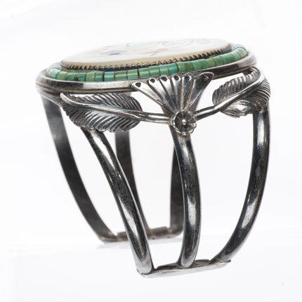 6.25" 60's-70's Zuni sterling silver Bird inlay Turquoise Heishi cuff bracelet - Estate Fresh Austin
