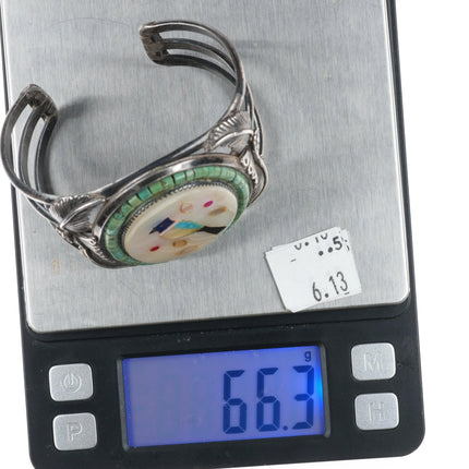 6.25" 60's-70's Zuni sterling silver Bird inlay Turquoise Heishi cuff bracelet - Estate Fresh Austin