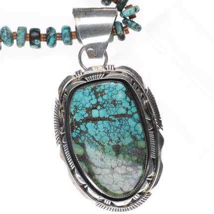 Huge Robert & Noreen Kelly Navajo sterling silver Turquoise Pendant/Necklace - Estate Fresh Austin