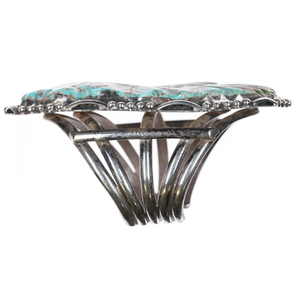 6.8" Huge 60's-70's Navajo sterling silver carved Turquoise leaf cuff bracelet - Estate Fresh Austin