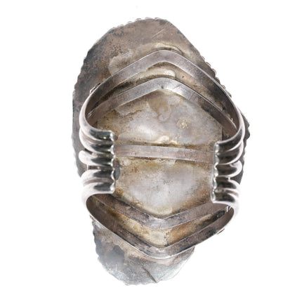 6.8" Huge 60's-70's Navajo sterling silver carved Turquoise leaf cuff bracelet - Estate Fresh Austin