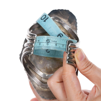 6.8" Huge 60's-70's Navajo sterling silver carved Turquoise leaf cuff bracelet - Estate Fresh Austin