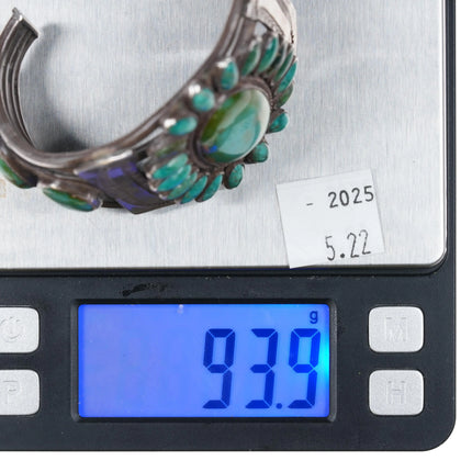 6.3" 30's-40's Navajo Royston Turquoise sterling silver cluster cuff bracelet - Estate Fresh Austin