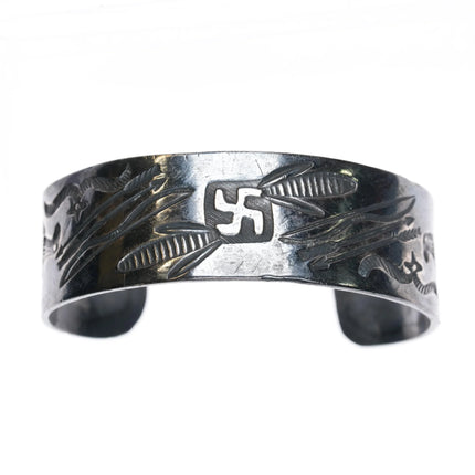 6.35" c1930 Navajo Whirling logs thunderbird arrow sterling silver cuff bracelet - Estate Fresh Austin