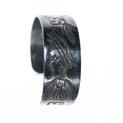 6.35" c1930 Navajo Whirling logs thunderbird arrow sterling silver cuff bracelet - Estate Fresh Austin