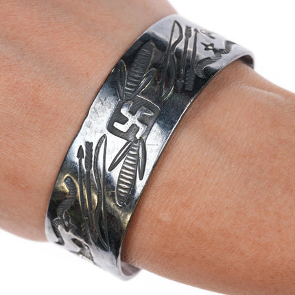 6.35" c1930 Navajo Whirling logs thunderbird arrow sterling silver cuff bracelet - Estate Fresh Austin