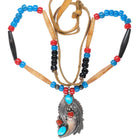 70's-80's M Navajo sterling turquoise coral pendant on antler beaded necklace - Estate Fresh Austin
