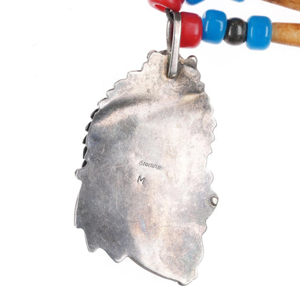 70's-80's M Navajo sterling turquoise coral pendant on antler beaded necklace - Estate Fresh Austin