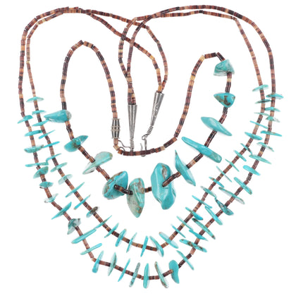 2 Vintage Santo Domingo sterling silver mounted shell/turquoise heishi necklaces - Estate Fresh Austin