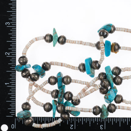 Vintage Santo Domingo sterling silver mounted shell/turquoise heishi necklace - Estate Fresh Austin