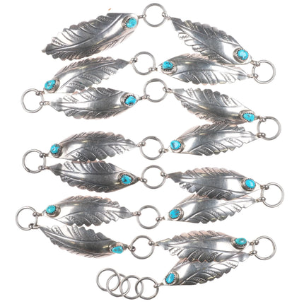 42"Chester Nez Navajo feather sterling silver link concho belt turquoise hatband - Estate Fresh Austin